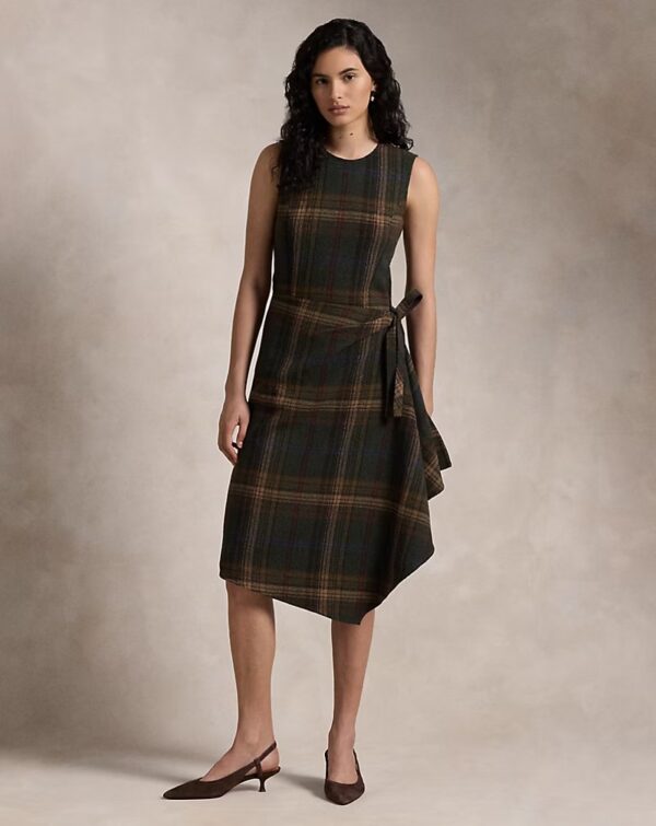 Plaid Faux Wrap Sleeveless Dress
